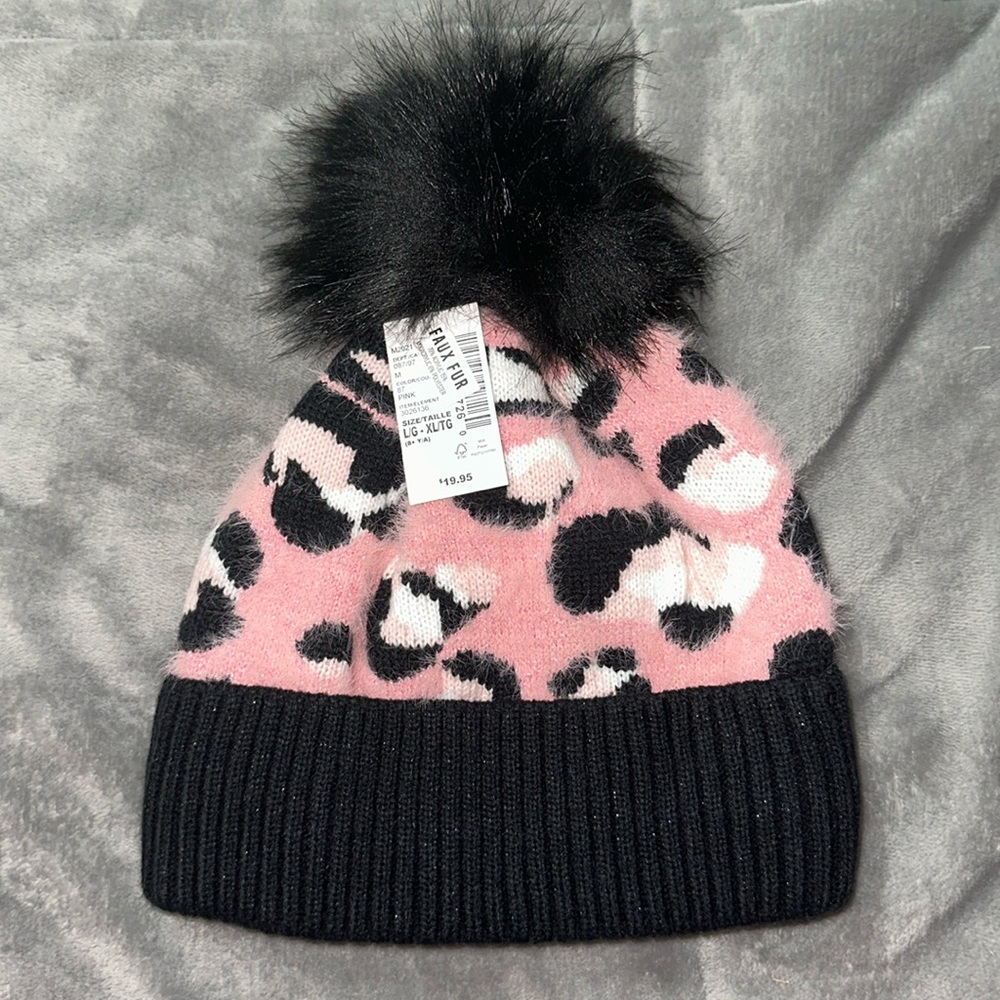 Children’s Place‎ size L/XL girls hat with Faux fur NWT